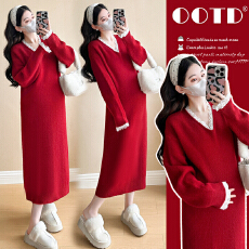 实拍~2026冬季新款网红孕妇装韩版时尚小香风跨年圣诞连衣裙