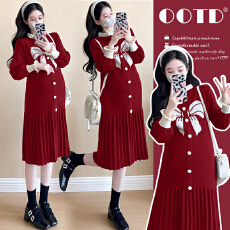 实拍现现~2026秋冬新款气质小香风蝴蝶结红色喜庆圣诞跨年连衣裙