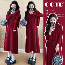 批发实拍现现~2026秋冬新款韩版时尚麻花设计感圣诞跨年两件套<b class='q'>连衣裙</b>