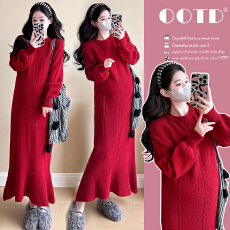 实拍现现~2026秋冬圣诞细闪加厚气质显瘦针织毛衣孕妇装鱼尾长裙