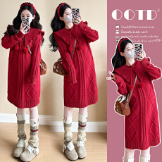 实拍现现~2026冬新款韩版时尚麻花宽松显瘦娃娃领减龄跨年连衣裙