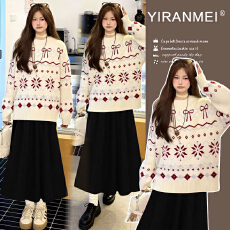 新品现现~2026秋冬新款网红韩版时尚保暖减龄跨年圣诞毛衣套装