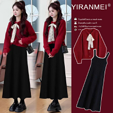 批发新品现现~2026秋冬新款网红时尚小香风气质显瘦毛衣跨年圣诞<b class='q'>套装</b>