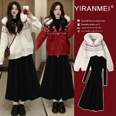 批发新品现现~2026秋冬新款网红韩版时尚保暖减龄跨年圣诞毛衣套装