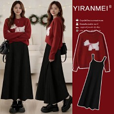 新品现现~2026秋冬新款网红时尚小香风气质显瘦毛衣跨年圣诞套装