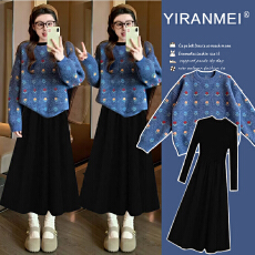 实拍现现~2026冬新款时尚圣诞跨年网红图案元旦上衣+打底套装