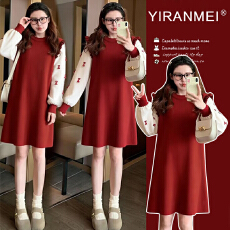 实拍现~2026冬新款时尚圣诞跨年网红图蝴蝶结减龄显瘦喜庆连衣裙