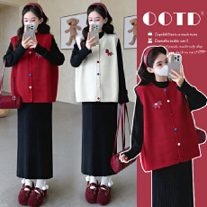 批发<b class='q'>实拍</b>现现~2026秋冬新款网红时尚小香风樱桃拼接马甲+打底裙套装