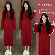 新品现现~2026冬季新款时尚气质减龄新年红色喜庆毛衣+打底裙套装