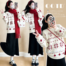 实拍现现~2026冬季新款时尚气质减龄跨年圣诞元旦毛衣+吊带裙套装