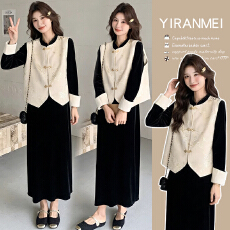 批发实拍现现~2026春季新款时尚网红气质显瘦新中式重工马甲+打底<b class='q'>套装</b>