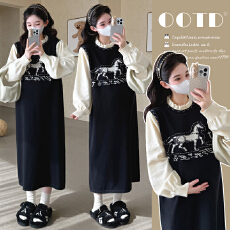 实拍现现~2026春季新款韩版时尚减龄显瘦提花小马假两件连衣裙