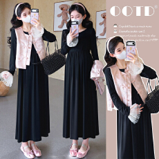 批发实拍现现~2026春季新款韩版时尚网红气质粉色新中式蕾丝裙套装