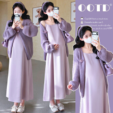 批发实拍现现~2026春夏新款慵懒风紫色缎面吊带裙+花朵开衫两件套套装