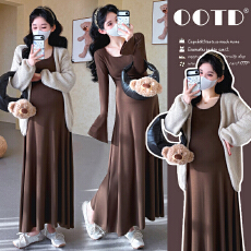 批发实拍现现~2026春季新款韩版时尚慵懒风开衫+喇叭袖设计感打底套装