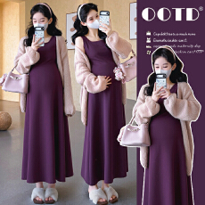 批发实拍现现~2026春夏季新款慵懒风紫色吊带裙+粉色开衫两件套套装