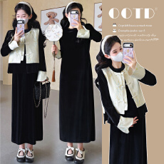 批发实拍现现~2026春季新款时尚竹叶撒金新中式国风马甲+<b class='q'>丝绒</b>打底<b class='q'>套装</b>