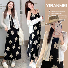 批发新品现现~2026夏季新款时尚气质减龄花朵吊带裙+开衫两件套套装