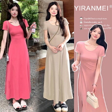 批发新品现现~2026夏季新品韩版<b class='q'>时尚</b>简约气质显瘦超垂感大摆连衣裙