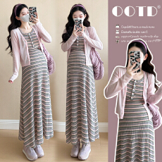 批发实拍现现~2026秋季新款韩版<b class='q'>时尚</b>弹力条纹显瘦背心裙+防晒披肩套装