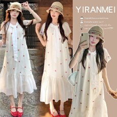 实拍现现~2026夏季新款韩版时尚气质减龄樱桃刺绣重工连衣裙