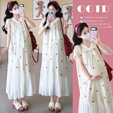 批发实拍现现~2026夏季新款韩版时尚气质减龄樱桃刺绣重工飘带<b class='q'>连衣裙</b>