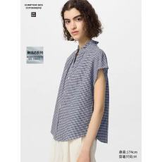 批发时尚百搭2026新款棉麻混纺格纹荷叶边<b class='q'>衬衫</b>/短袖<b class='q'>衬衣</b>飞飞袖上衣