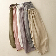 批发实拍2026重工定染120支麻灯笼裤宽松全棉内衬双层拼色系带<b class='q'>哈伦裤</b>