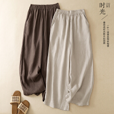 批发<b class='q'>棉麻</b><b class='q'>阔腿裤</b>女夏季薄款2026显瘦亚麻<b class='q'>裤</b>子松紧腰大码直筒休闲<b class='q'>裤</b>