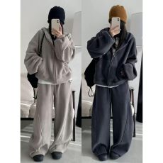 批发双面奥粒绒运动套装女秋冬季加厚宽松慵懒风卫衣阔腿裤休闲两件套