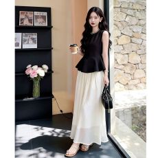 批发2026春夏季法式高级千金气质时尚轻熟风无袖上衣长裙套装