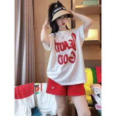 批发休闲运动<b class='q'>套装</b>女夏季新款字母宽松短袖T恤短裤显瘦百搭两件套