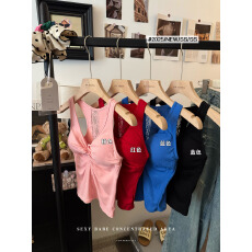 批发实拍~性感扭结设计感后背蕾丝吊带背心带胸垫修身显瘦辣妹上衣