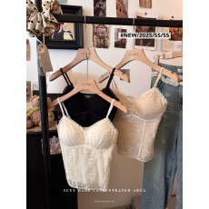 批发实拍蕾丝吊带背心<b class='q'>文胸</b>一体式<b class='q'>女士</b>内衣无痕带杯垫聚拢上托内搭外穿