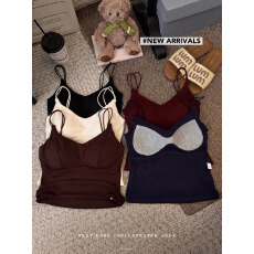 批发实拍实价秋季韩版纯色磨毛加厚保暖带胸垫无袖背心修身显瘦打底