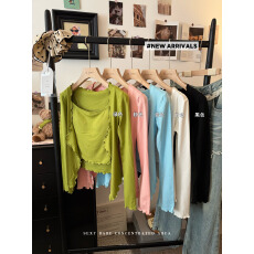 批发实拍~秋季百搭辣妹针织透气长袖开衫套头+带胸垫吊带背心