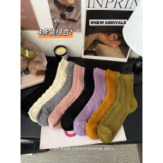 批发实拍实价韩版纯色百搭袜子女中筒袜秋冬堆堆袜长袜女袜纯棉4双装