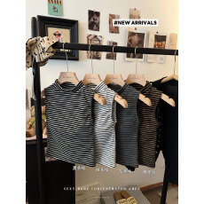 批发实拍辣妹风条纹小背心女<b class='q'>秋</b>季新款修身显瘦百搭休闲简约无袖上衣潮