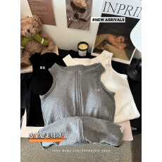 批发实拍实价秋冬韩版性感拉链带胸垫磨毛保暖吊带背心显瘦打底上衣