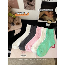 批发实拍实价韩版纯色百搭袜子女中筒袜秋冬堆堆袜长袜女袜纯棉3双装