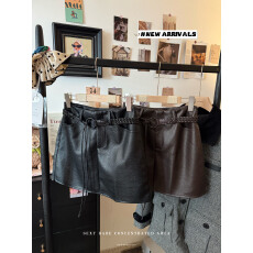 批发实拍~韩版时尚PU皮高腰包臀裙<b class='q'>秋</b>冬新款显瘦百搭A字半身裙女