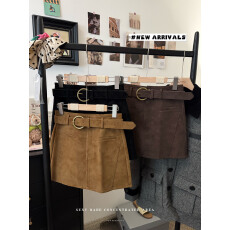 批发实拍 高腰防走光麂皮绒咖啡色短裙女冬季新款韩版<b class='q'>百搭</b>a字半裙