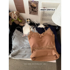 批发实拍磨毛纯欲性感蕾丝拼接吊带<b class='q'>背心</b>带<b class='q'>胸</b>垫内搭修身显瘦<b class='q'>打底</b>衫上衣