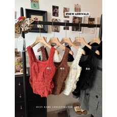 批发实拍法式蕾丝镂空吊带背心女带胸垫内搭外穿设计感无袖上衣