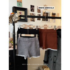 批发实拍秋冬欲风低腰针织蕾丝边包臀短裤女辣妹家居睡裤显瘦弹力裤