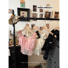 批发实拍~秋冬气质纯色假两件慵懒性感娇俏蕾丝吊带背心上衣女