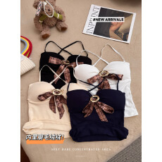 批发实拍挂脖吊带背心女<b class='q'>冬</b>季外穿磨毛保暖纯欲性感辣妹修身短款上衣