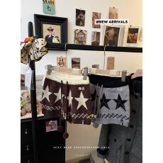 批发实拍秋冬针织星星撞色毛球抽绳休闲<b class='q'>裤</b>女甜美风高腰<b class='q'>修身</b>显瘦短<b class='q'>裤</b>