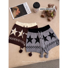 批发实拍秋冬针织星星撞色毛球抽绳休闲裤女<b class='q'>甜美</b>风高腰修身显瘦短裤