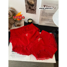 批发实拍实价~新年红色<b class='q'>内裤</b>女性感蝴蝶结纯棉百搭透气<b class='q'>三角</b>裤3条装